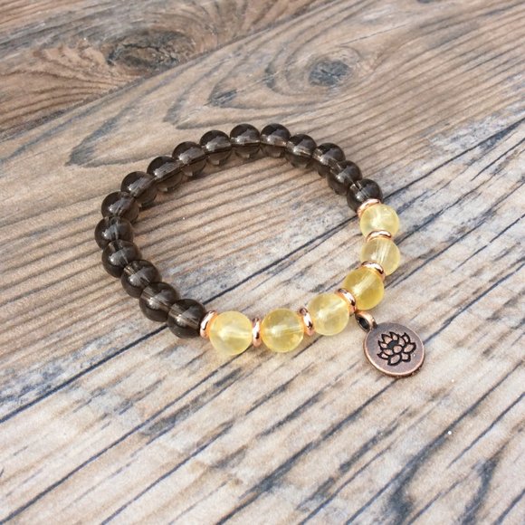 Lotus bracelet, Smoky Quartz & Citrine, Copper, crystal healing - Picture 2 of 9